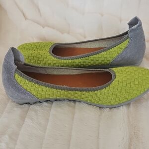 bernie mev. Green and Gray Woven Loafers